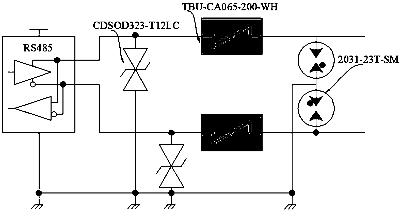 一种应用电子限流器实现rs485端口浪涌保护的spd