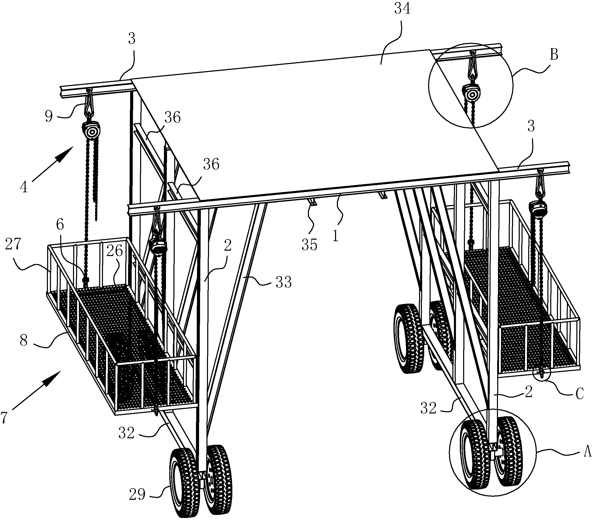 一种高度可调式隧道钢筋台车