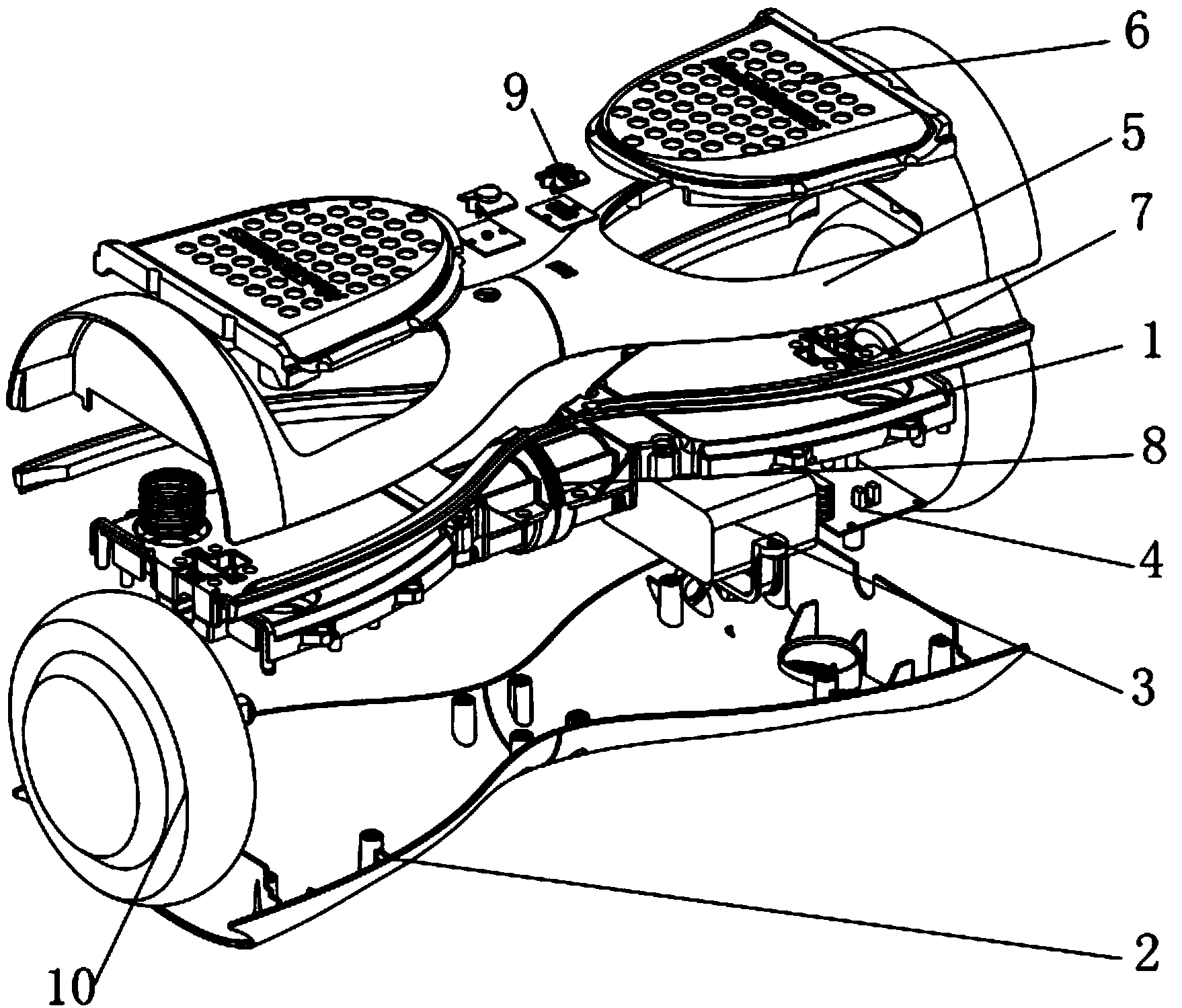 新型的带照明的双轮平衡车具有照明功能,重量轻,生产成本低,装配简单