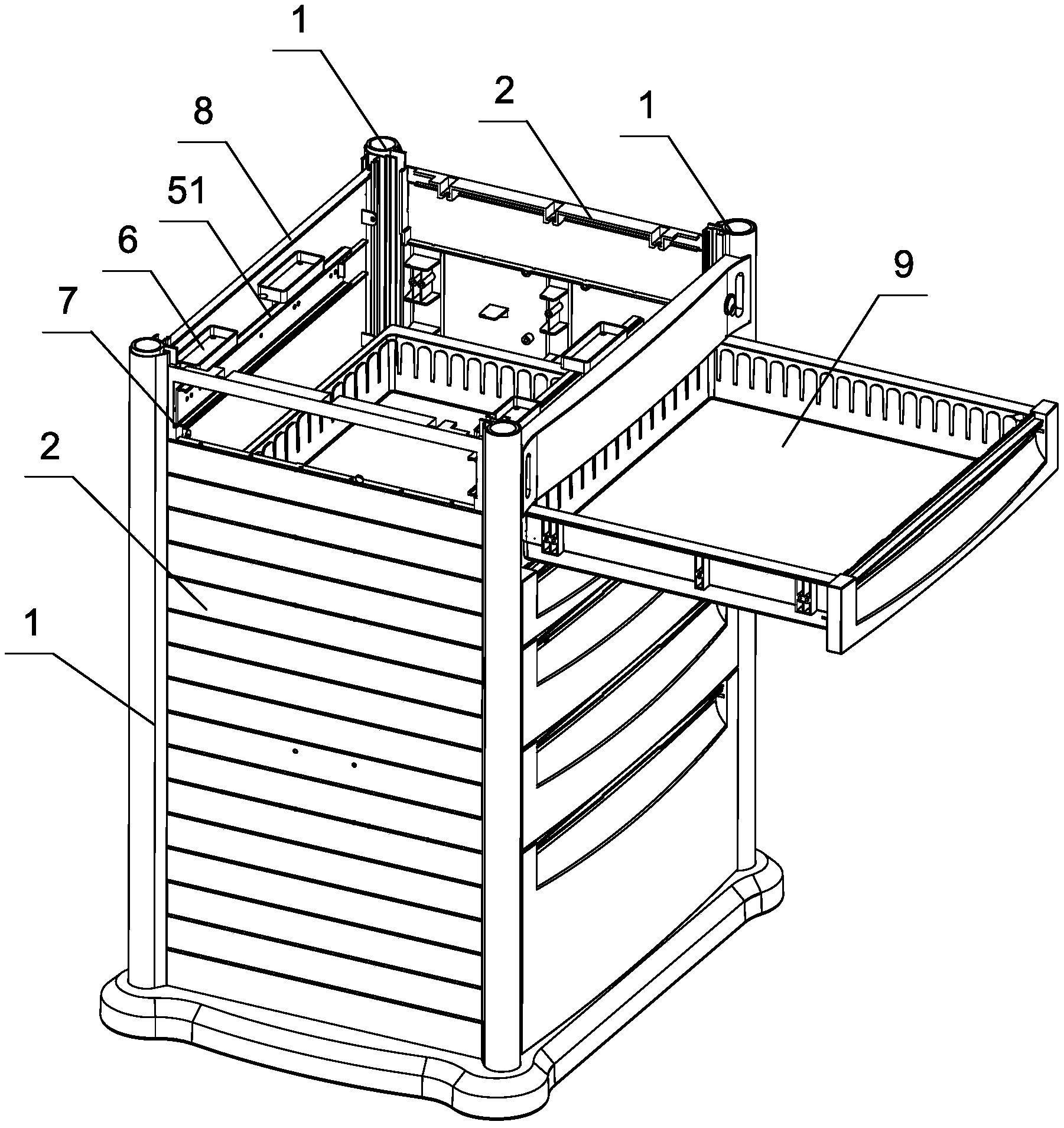 【一种医用手推车抽拉辅助工作台轨道固定安装结构专利查询】专利号